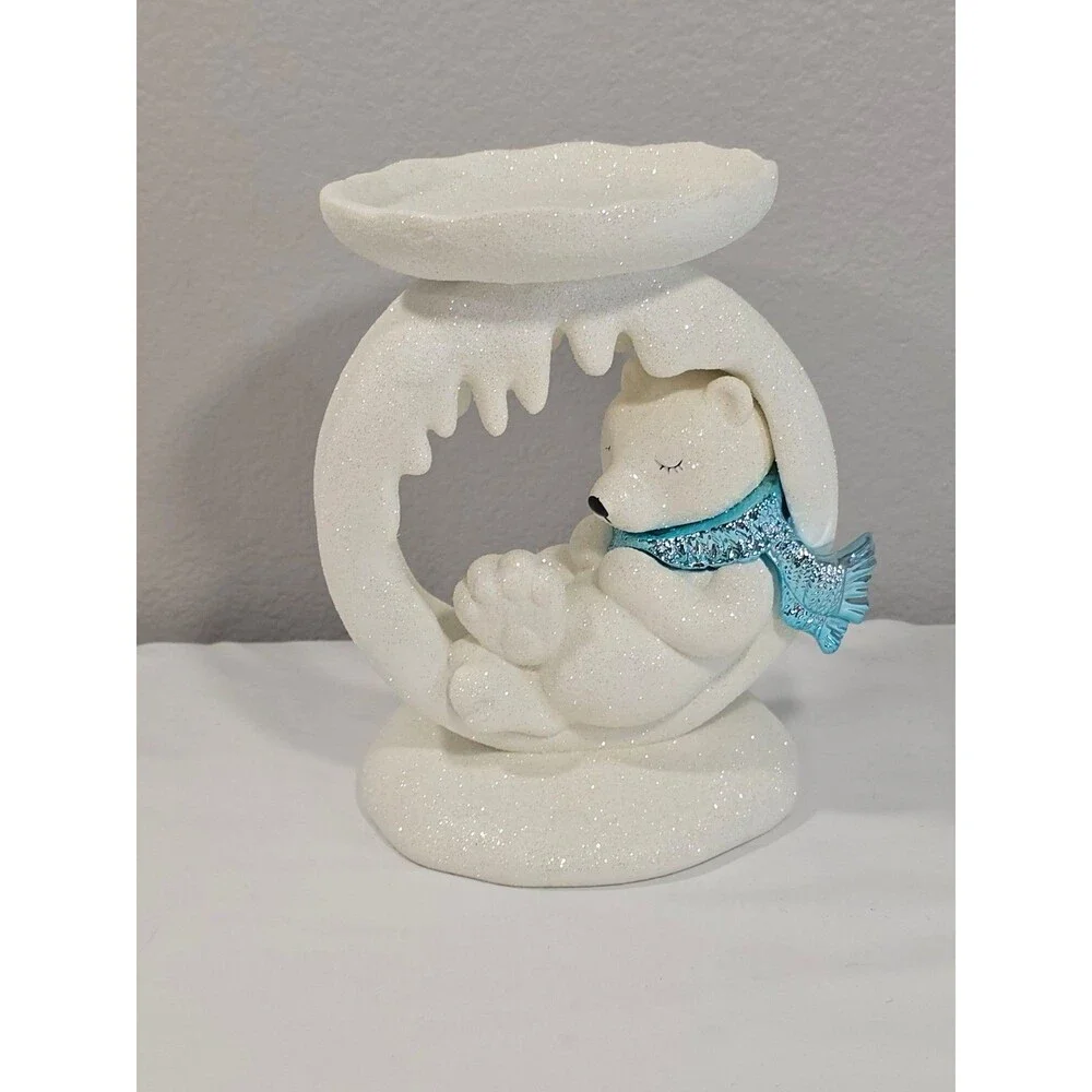 Bath & Body Works 2024 POLAR BEAR RING 3 Wick Candle Holder White Glitter *Flaw*